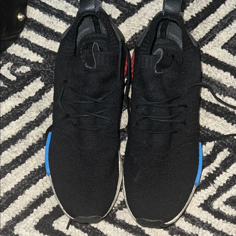adidas NMD R1 Primeknit Black with Red & Blue Accents